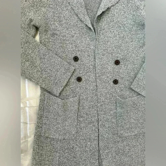 Knitted open front gray cardigan side pockets, buttons details Medium - Picture 3 of 7
